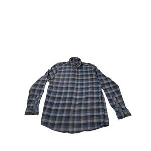 Hawx Mens Medium Blue & Gray Plaid Cotton Long Sleeve Workwear Shirt Button-down